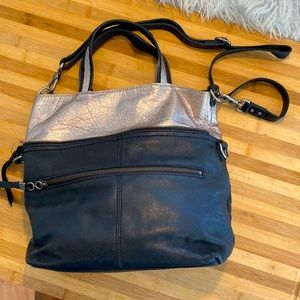 The Sak Brea Leather Convertible Tote Bag Black/Metallic Silver Crossbody Purse
